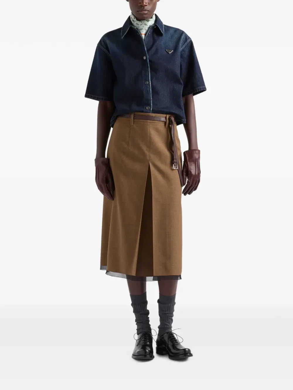 Укороченная джинсовая рубашка Prada, синий — фото 2