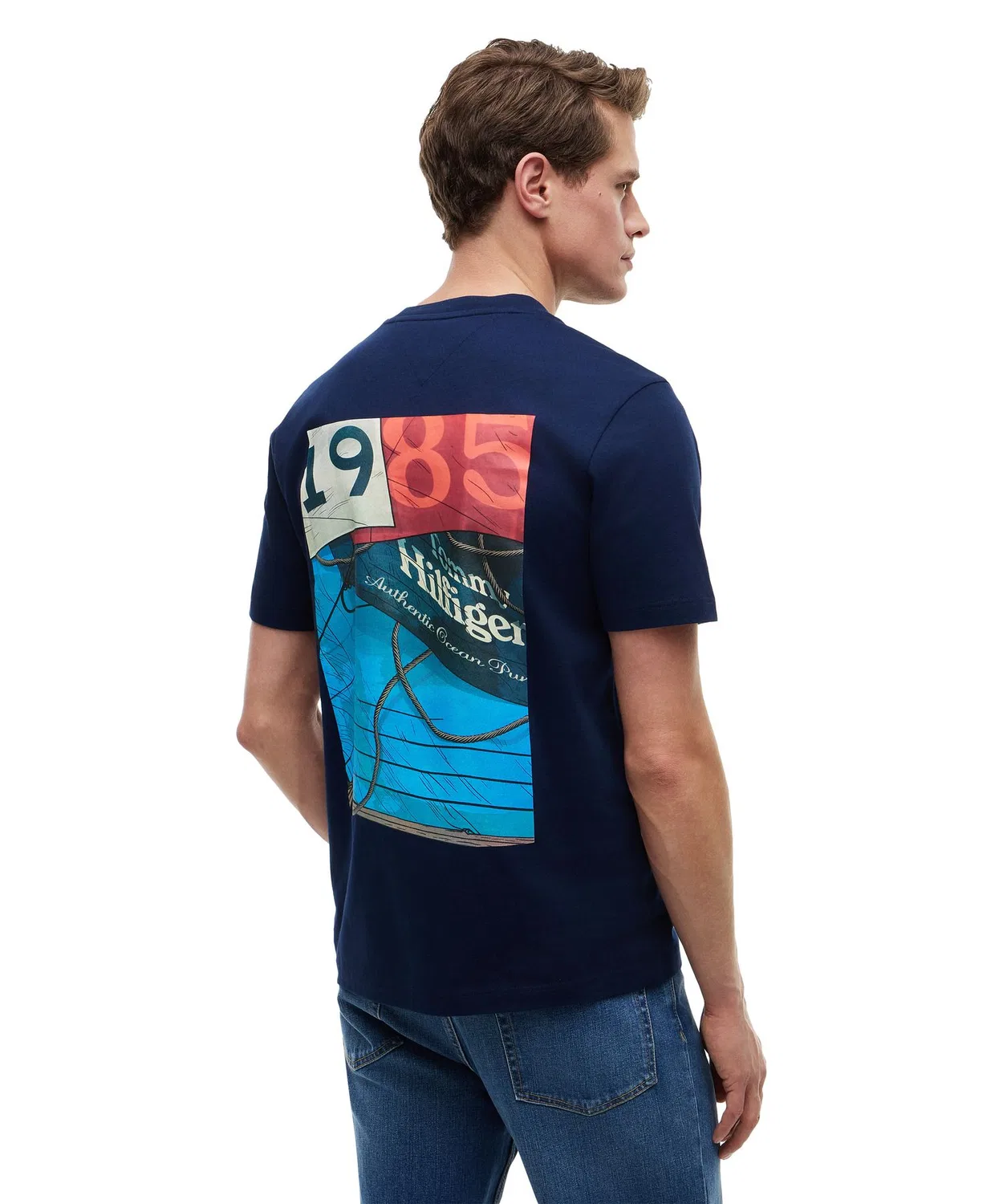 Мужская футболка с принтом Nautical Back Photo Regular TOMMY HILFIGER, Navy — фото 4