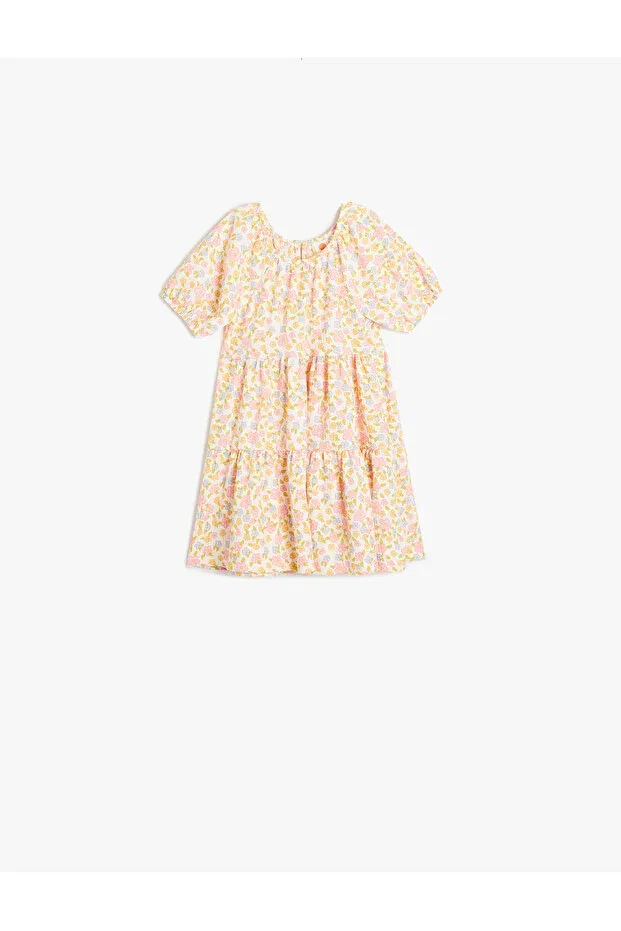 Детское платье для девочек с принтом Balloon sleeves round neck floral print dress Koton, Ecru Patterned