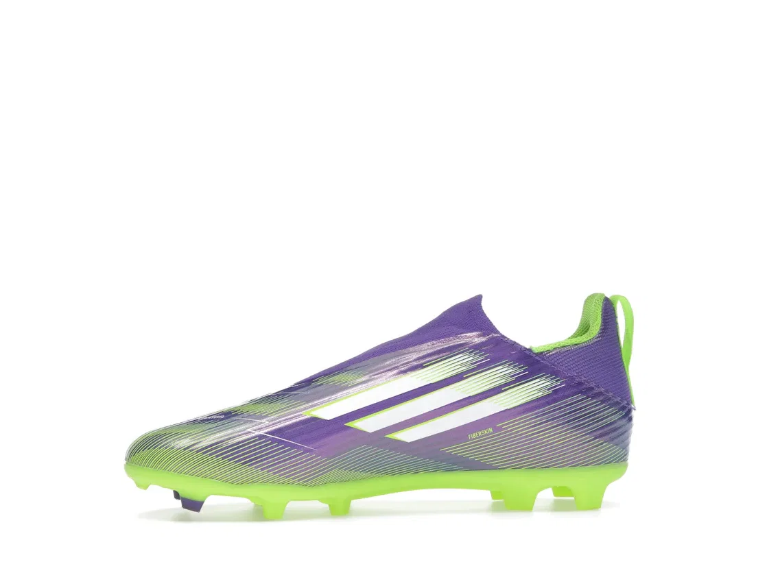 Детские бутсы с шнуровкой без шнурков Adidas F50 League Laceless FG/MG, Purple Rush Cloud White Lucid Lemon — фото 3