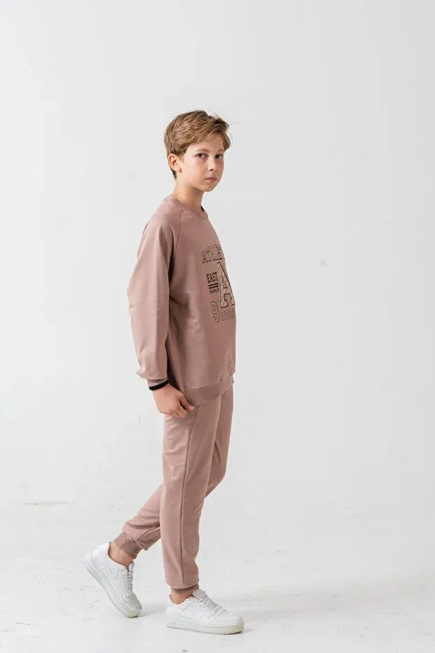 Детский спортивный комплект с принтом Athletic Printed Mışıl Kids, Beige — фото 2