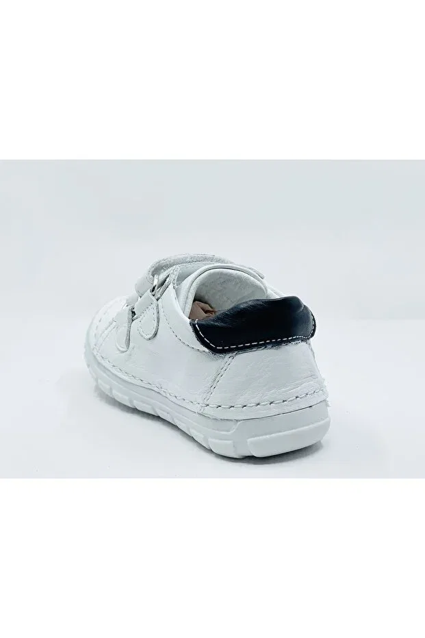Детские туфли для мальчиков на липучке Leather and anatomical sole extra soft men's first step shoes Elma Şekeri, White — фото 4