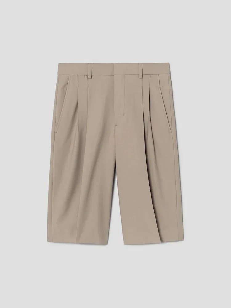 Шорты бермуды с низкой посадкой и двумя складками AMI PARIS, Beige Taupe