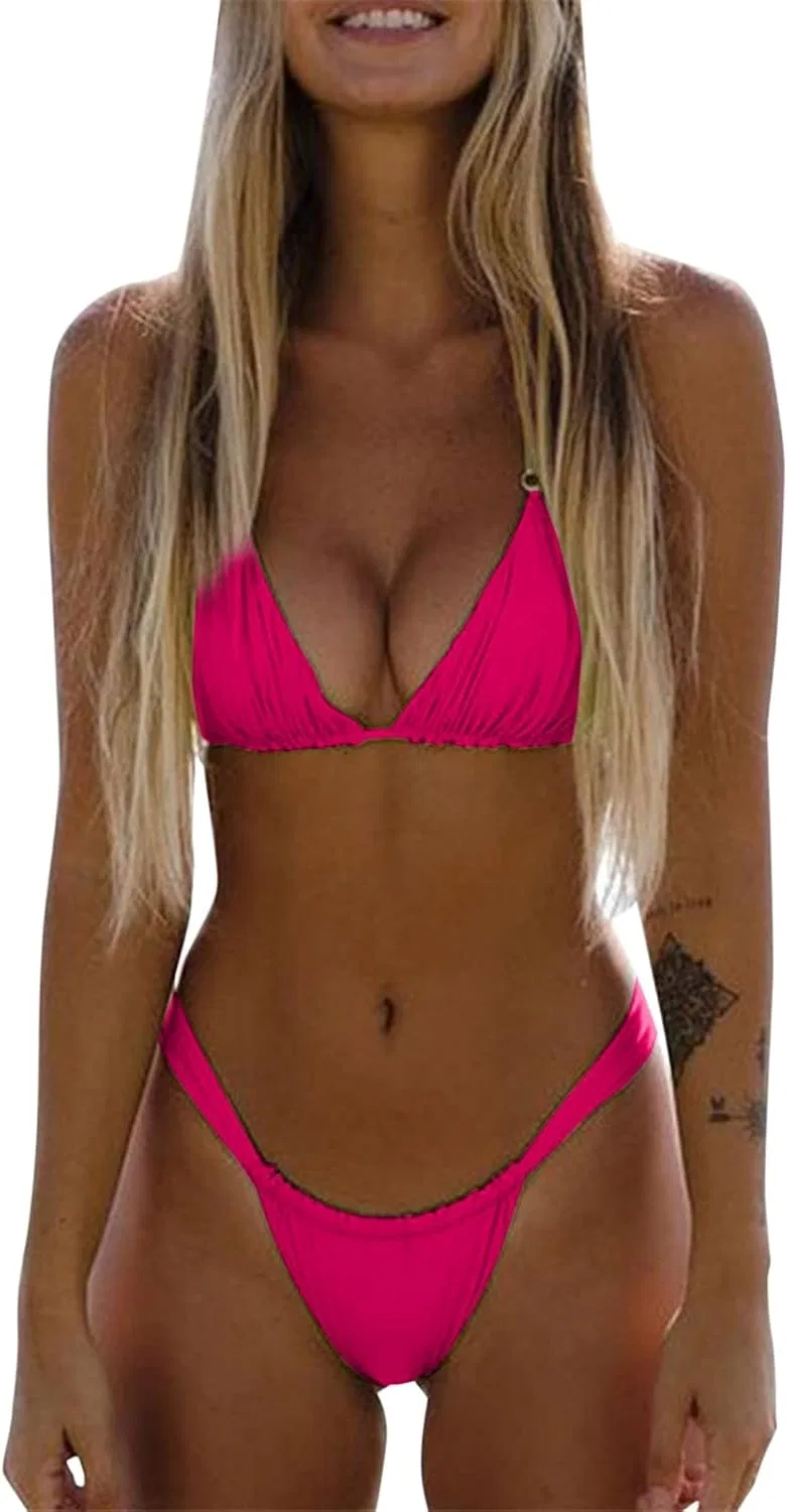 Женский бикини-сет глубокое декольте Generic, Hot Pink