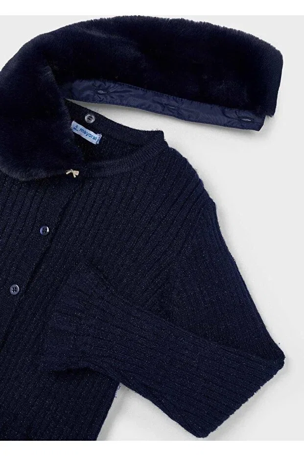 Детский кардиган для девочек вязаный с отстегивающимся воротником Mayoral, Navy Blue — фото 3