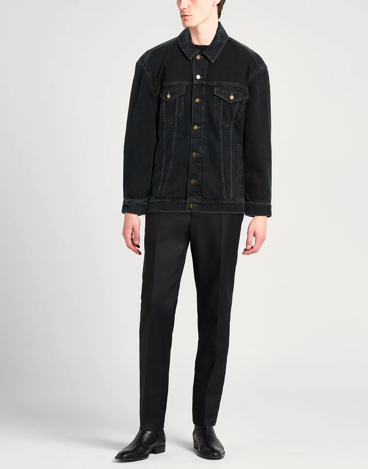 Мужская джинсовая куртка-тракер с длинным рукавом Saint Laurent, черный — фото 2