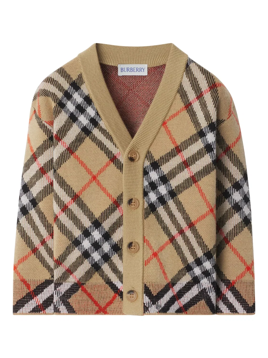 Кардиган с Узором в Клетку из Шерсти Burberry, песочно-бежевый