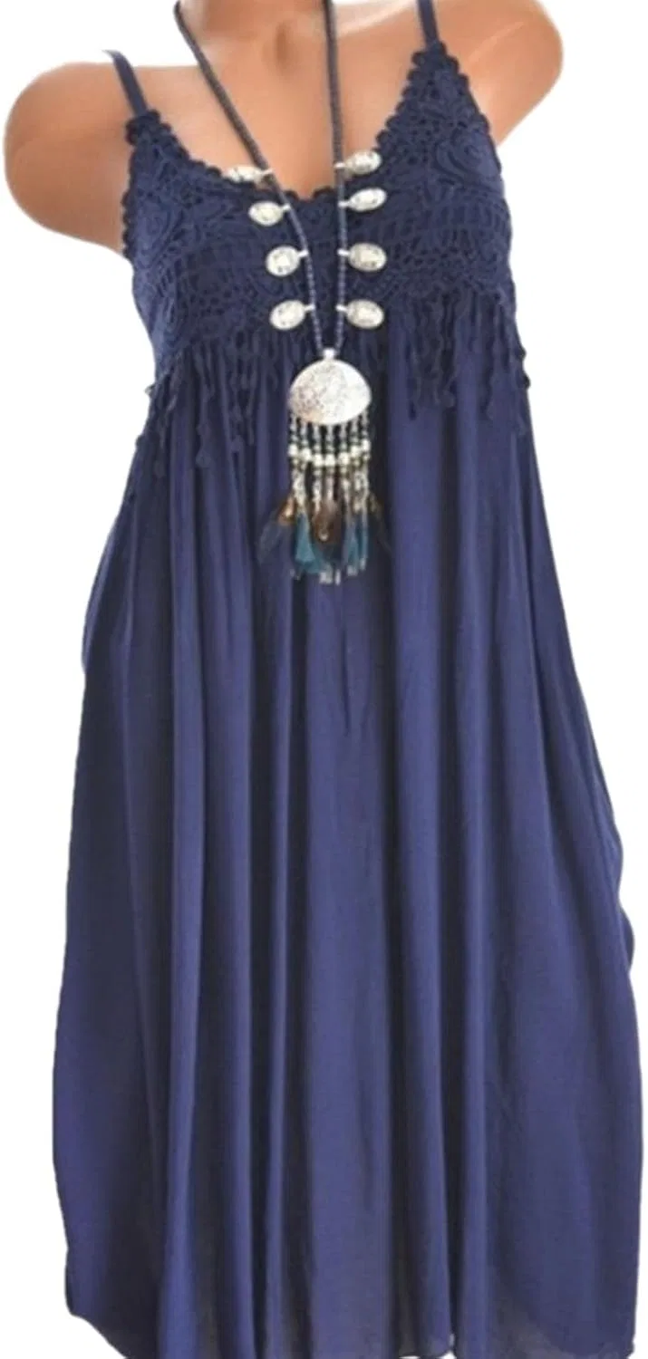 Женское кружевное пляжное платье макси на тонких бретелях, Navy Blue — фото 3