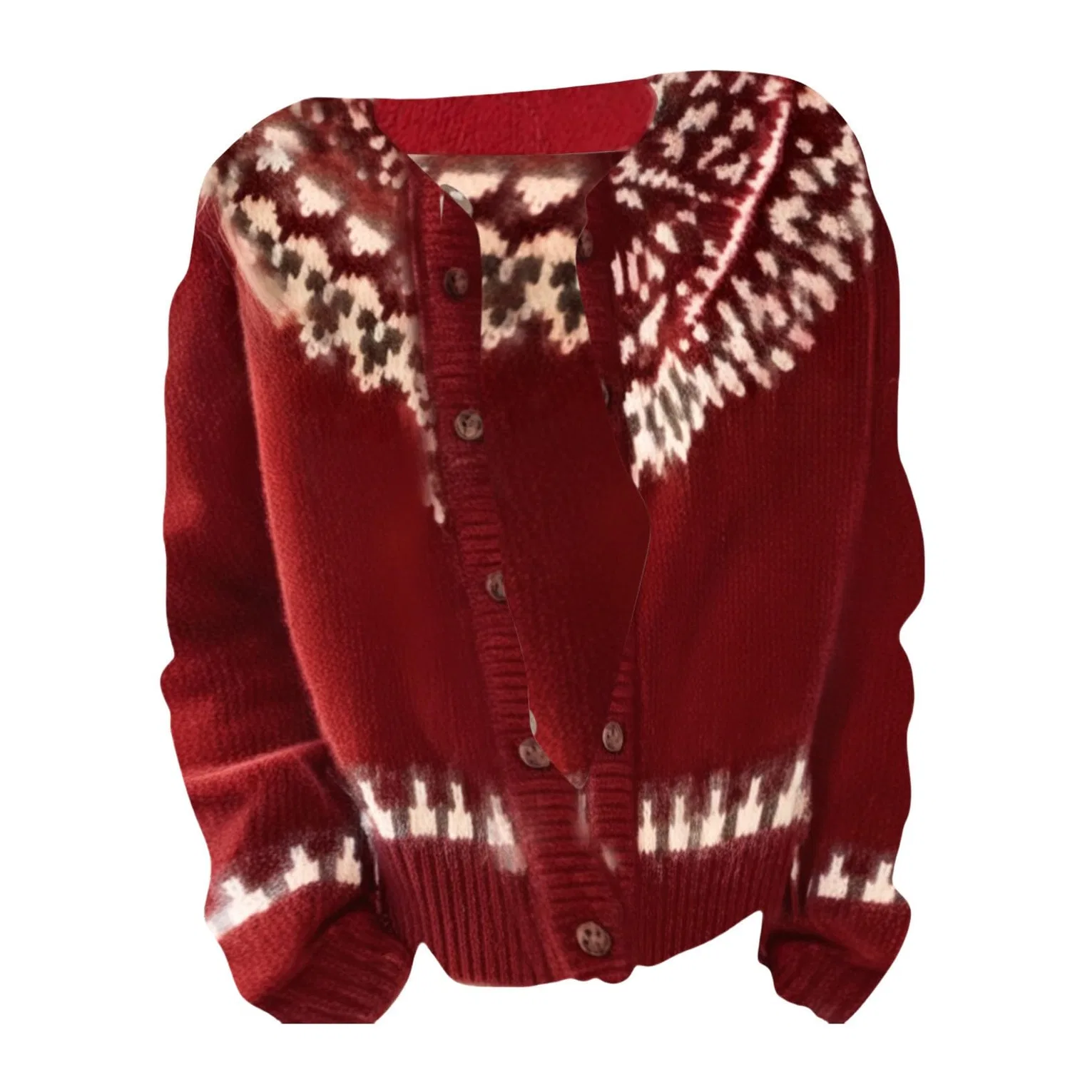 Женский кардиган с нордическим узором Fair Isle с длинным рукавом, Red-c — фото 3