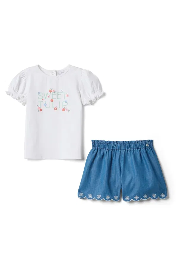 Комплект из джинсовой куртки и шорт с принтом Set Denim Shorts Ovs, White Blue, белый/синий