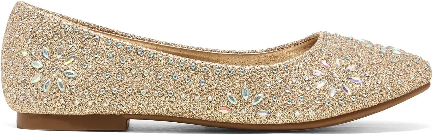 Детские балетки для девочек с блестками и стразами DREAM PAIRS, Nina Gold Glitter — фото 4