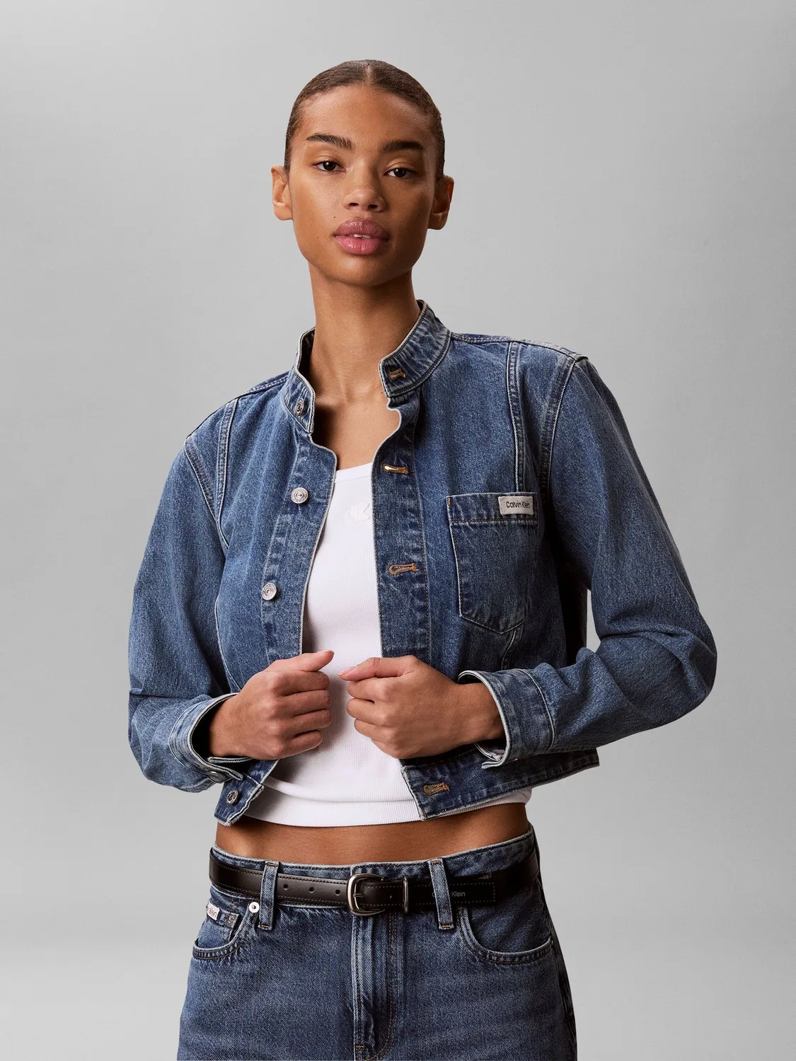 Джинсовая куртка, укороченная Calvin Klein, голубой
