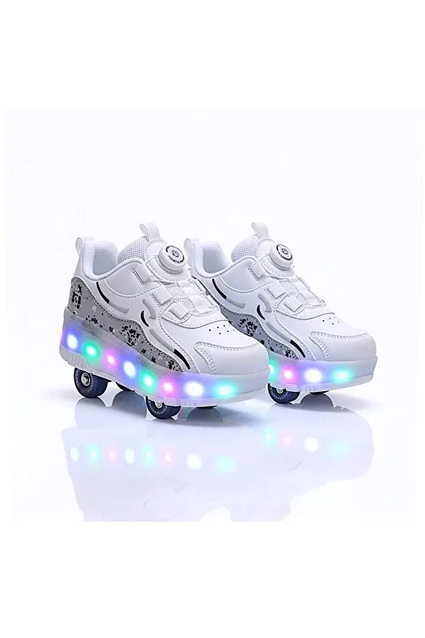 Детские кроссовки-ролики для девочек с подсветкой Nisanur Shoes, White