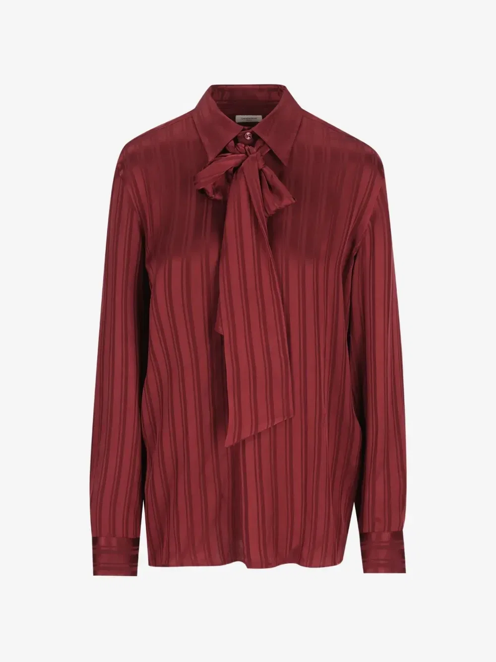 Блузка с жабо Cassandre из полосатого шелкового жаккарда Saint Laurent, красный