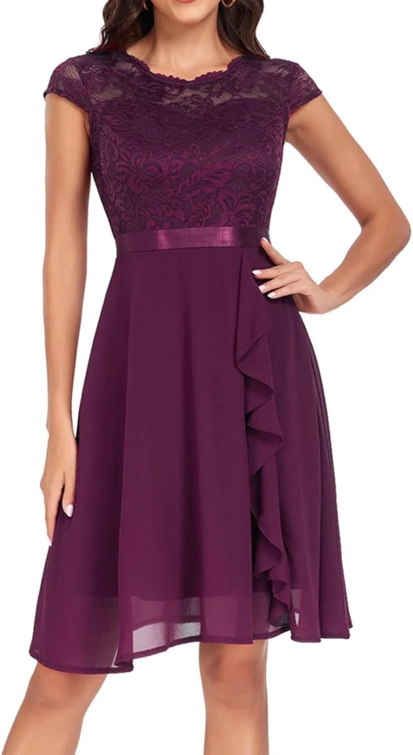 Женское платье из шифона с кружевом Vacation Casual Chiffon Lace, фиолетовый — фото 2