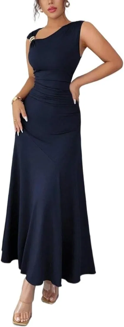 Женское платье A-силуэта с асимметричным вырезом, Royal Blue