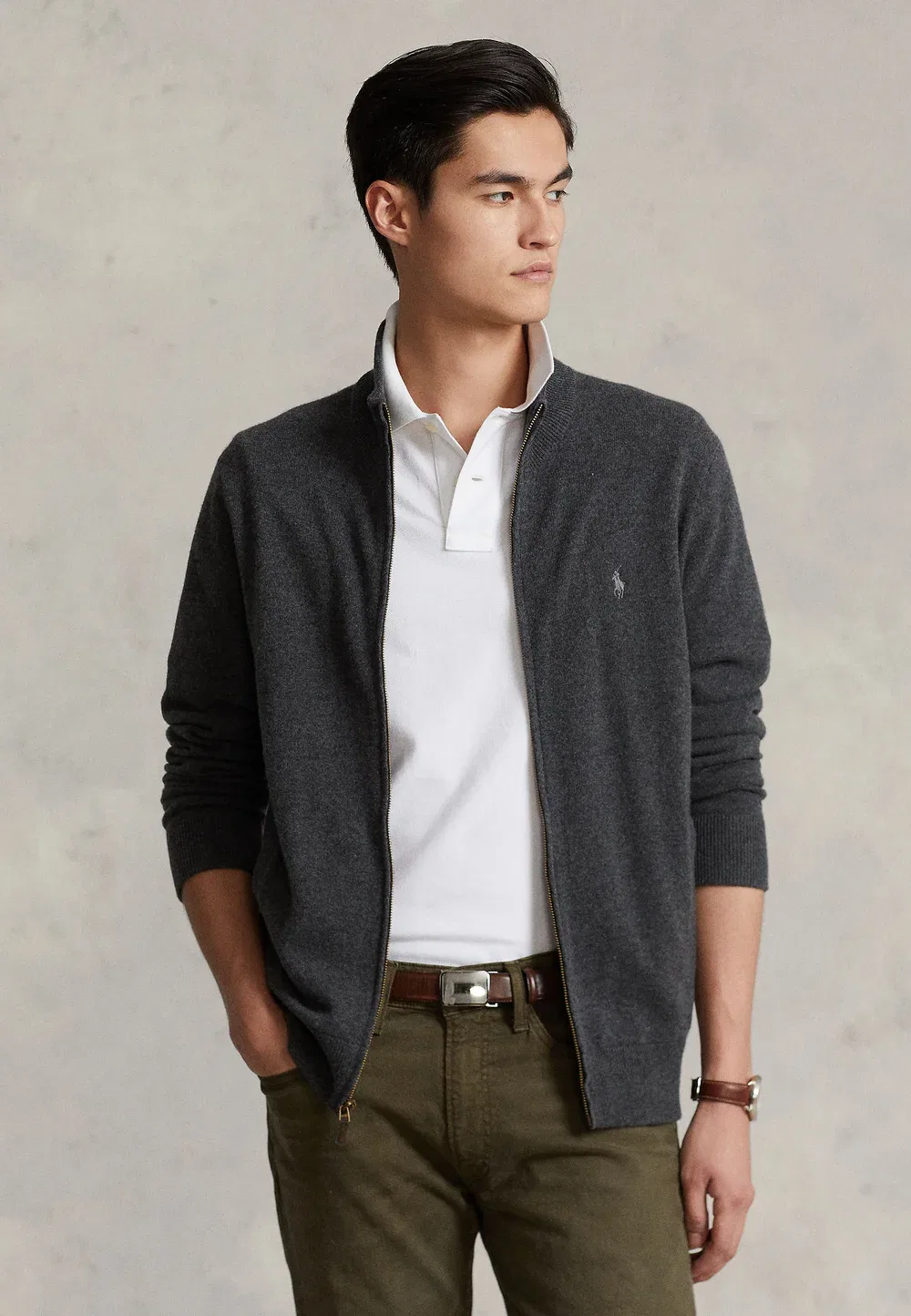 Шерстяной кардиган на молнии Polo Ralph Lauren, Dark Charcoal Heather