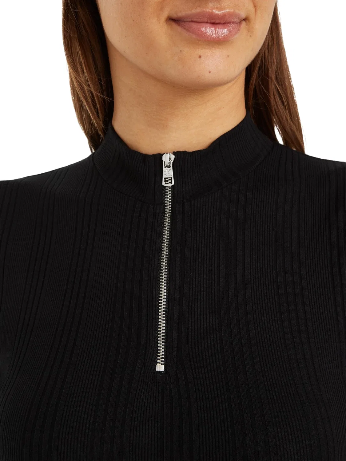 Женский топ с длинным рукавом Variegated Rib Half Zip Calvin Klein, Black — фото 3