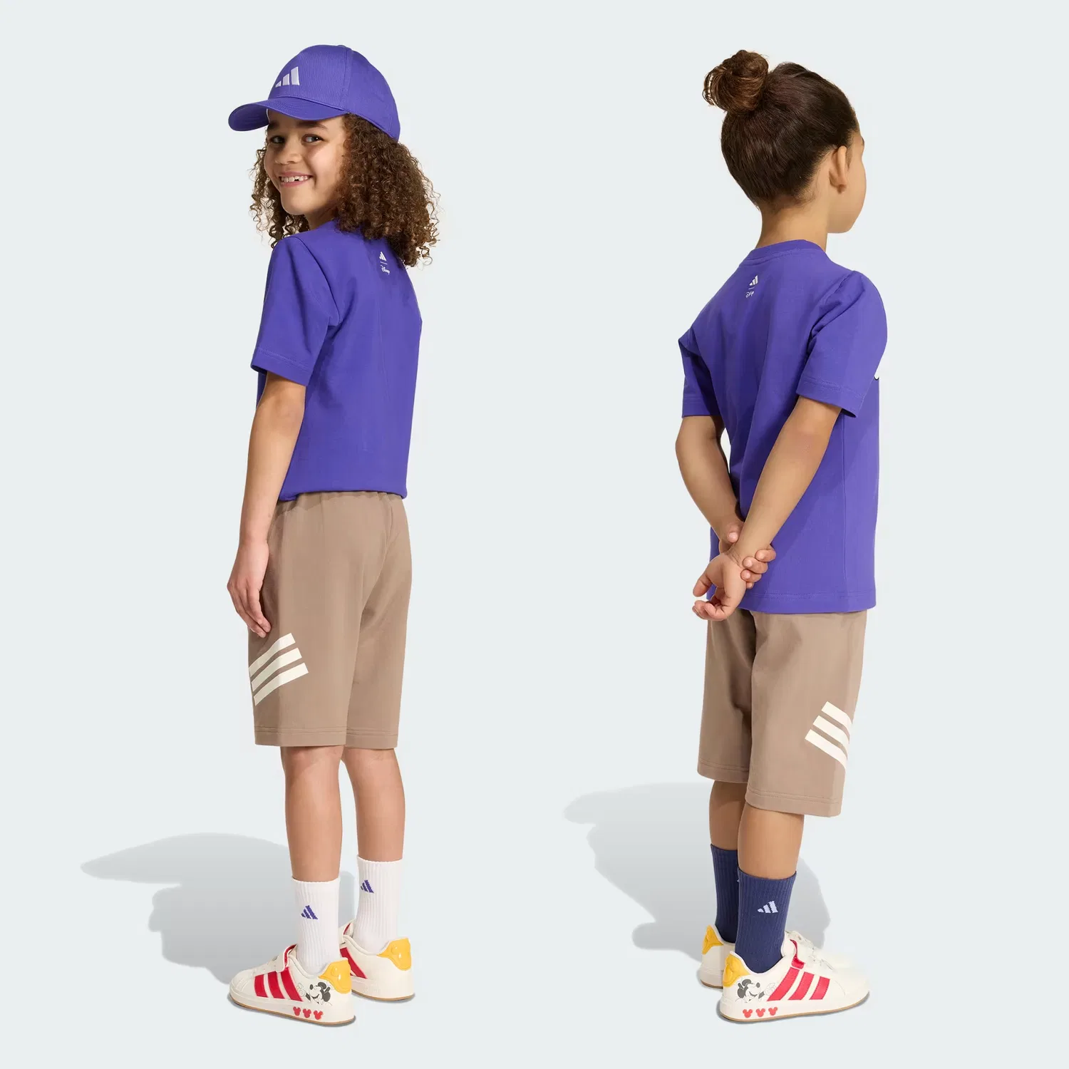 Детский комплект из футболки и шорт с принтом Disney Mickey Mouse Adidas Sportswear, фиолетовый/белый — фото 2