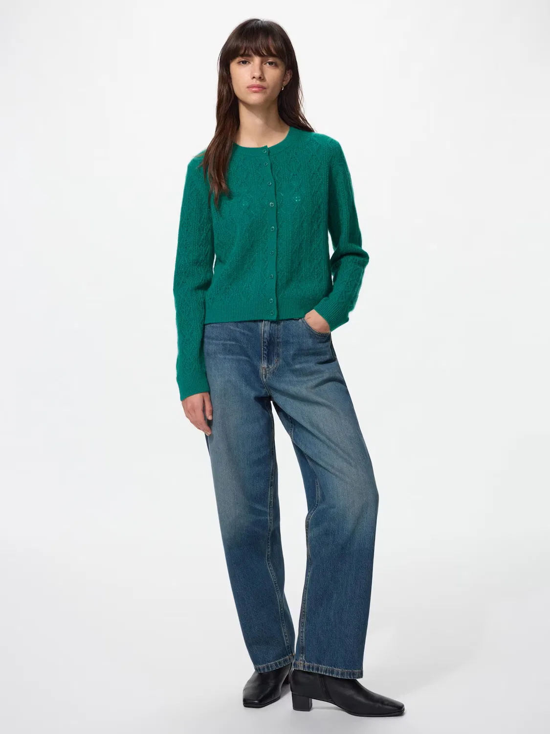 Кардиган Uniqlo Кашемировый ажурный, натуральный — фото 2