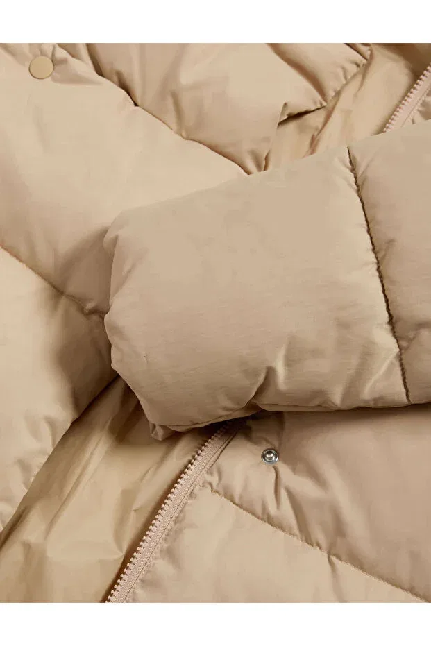 Детское зимнее пальто для девочек с капюшоном Marks & Spencer, Beige — фото 2