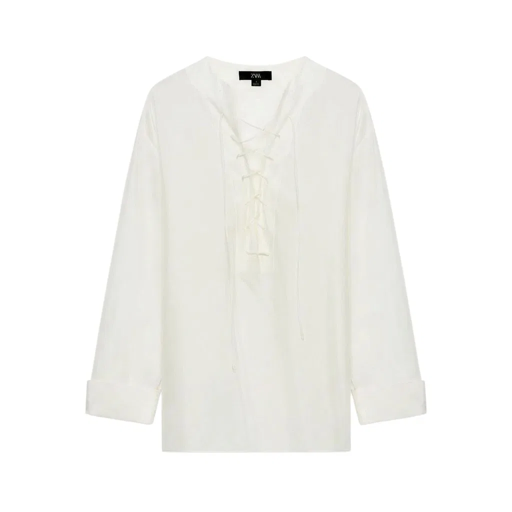 Женская рубашка с V-образным вырезом, бренд ZARA, Raw White