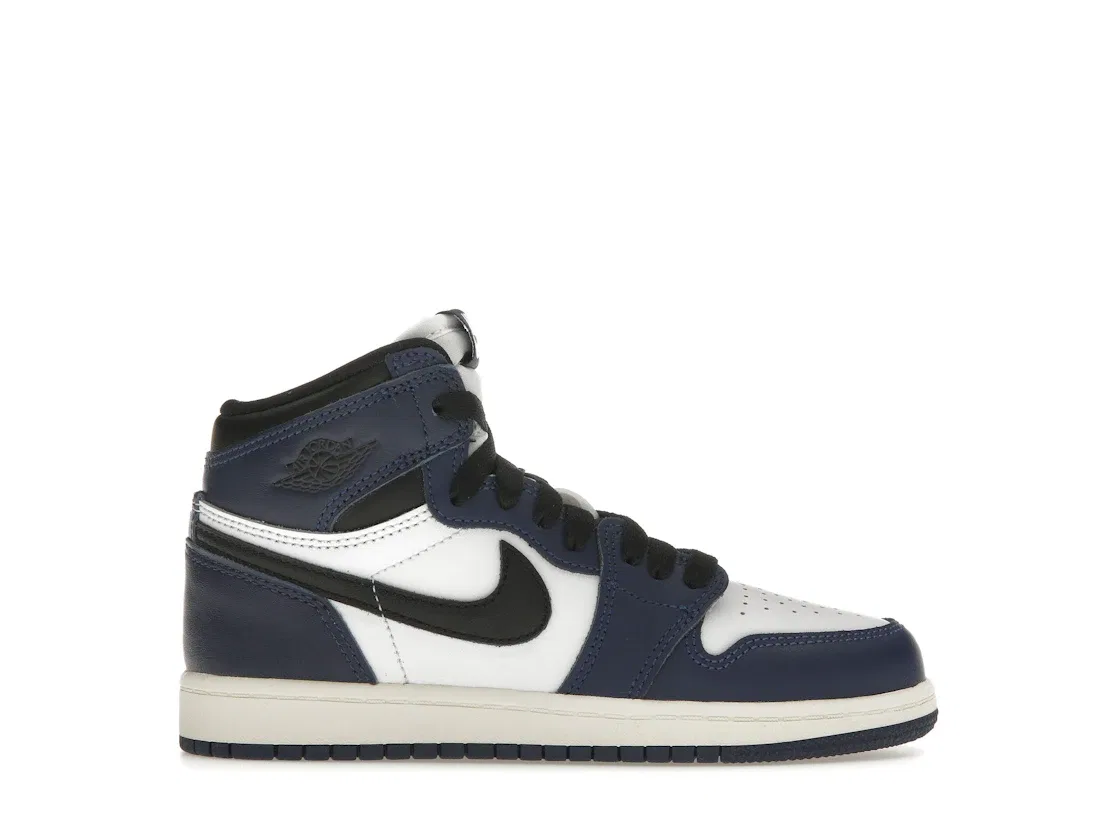 Детские кроссовки с длинным шнурованием Jordan 1 Retro High OG Jordan, Midnight Navy/Black/White/Sail