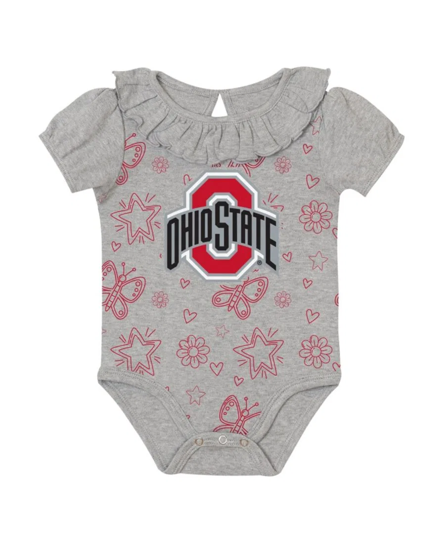 Комплект боди для малышей с рюшами, с принтом, Ohio State Buckeyes Outerstuff, Scarlet, Gray — фото 2