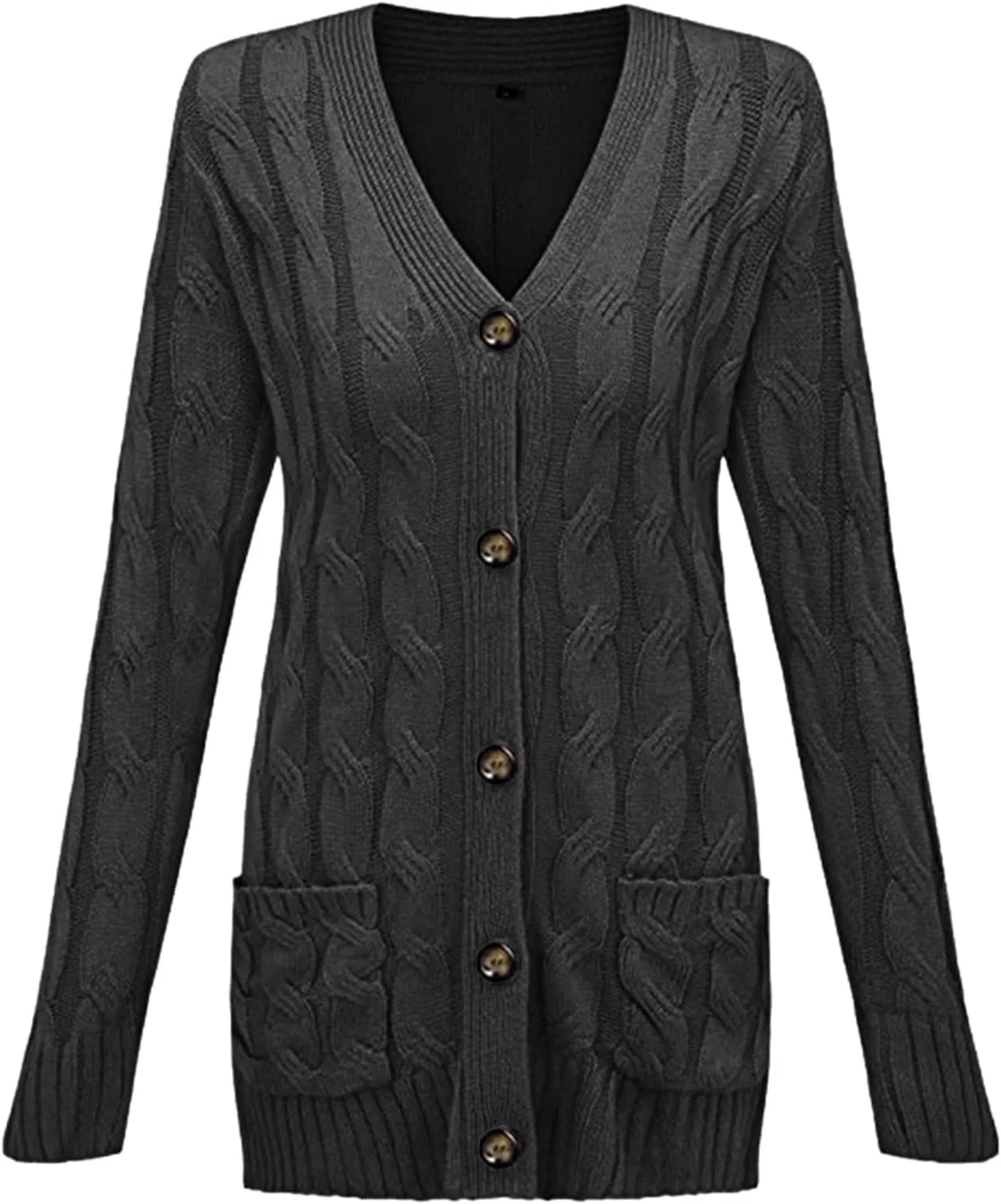 Женский кардиган на пуговицах с косами, модель Open Front Cardigan, тёмно-серый — фото 3