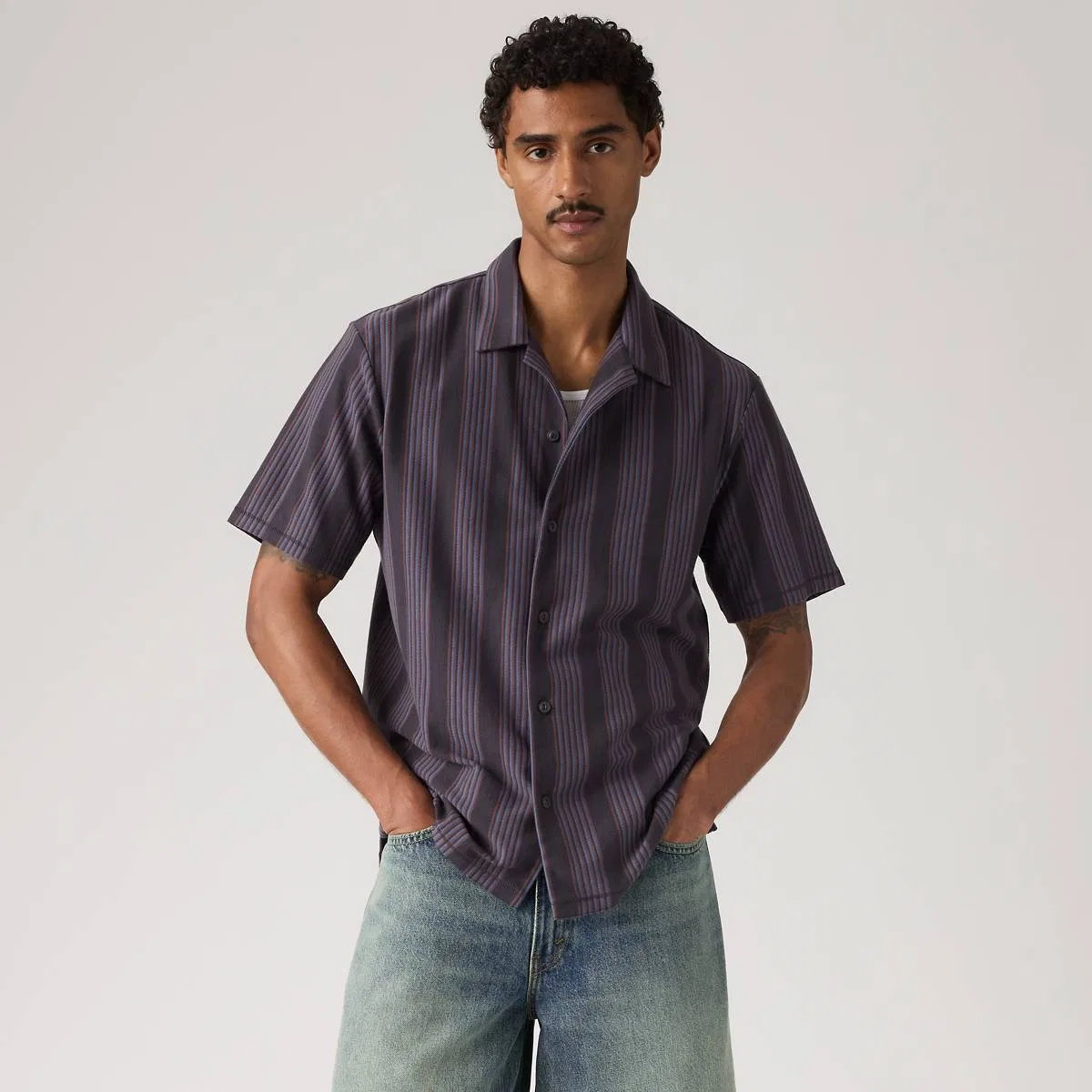 Вязаная походная рубашка Levi's, Declan Stripe Dark Phantom - Grey