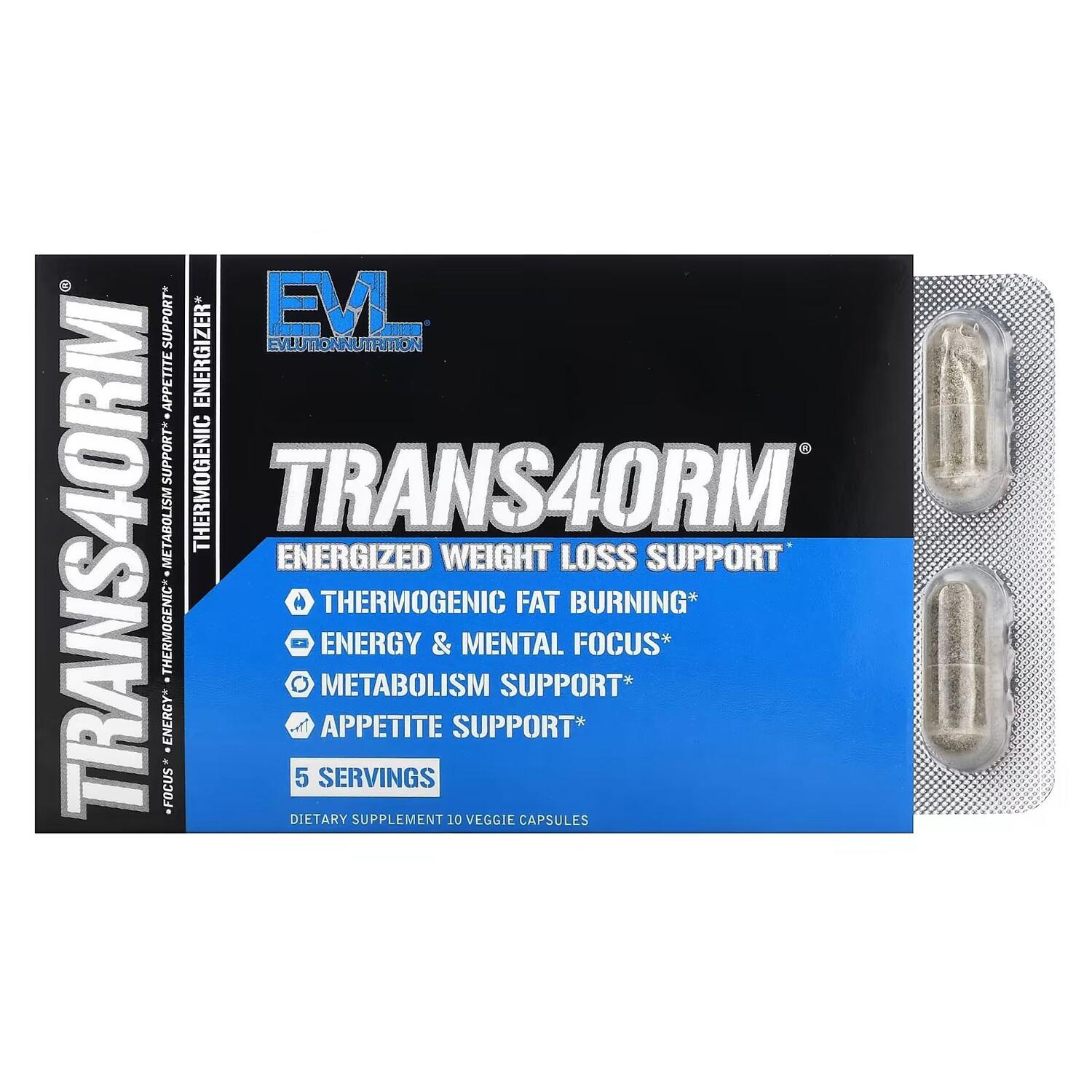 

Trans4orm, Активная поддержка снижения веса, 10 растительных капсул Evlution Nutrition