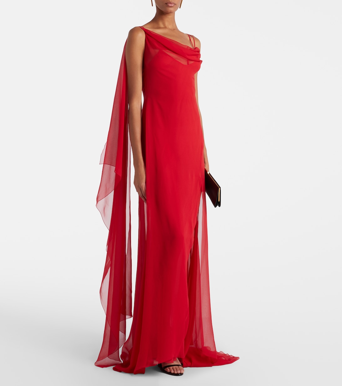 Асимметричное драпированное платье из шелкового жоржета Blumarine, Lipstick Red — фото 2