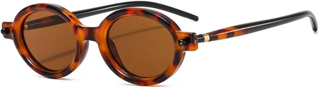 

Популярные маленькие овальные солнцезащитные очки для женщин и мужчин в стиле ретро с прозрачными линзами цвета океана, в стиле панк, с заклепками, защита от УФ-излучения UV400 UATXTAU, Leopard Tea