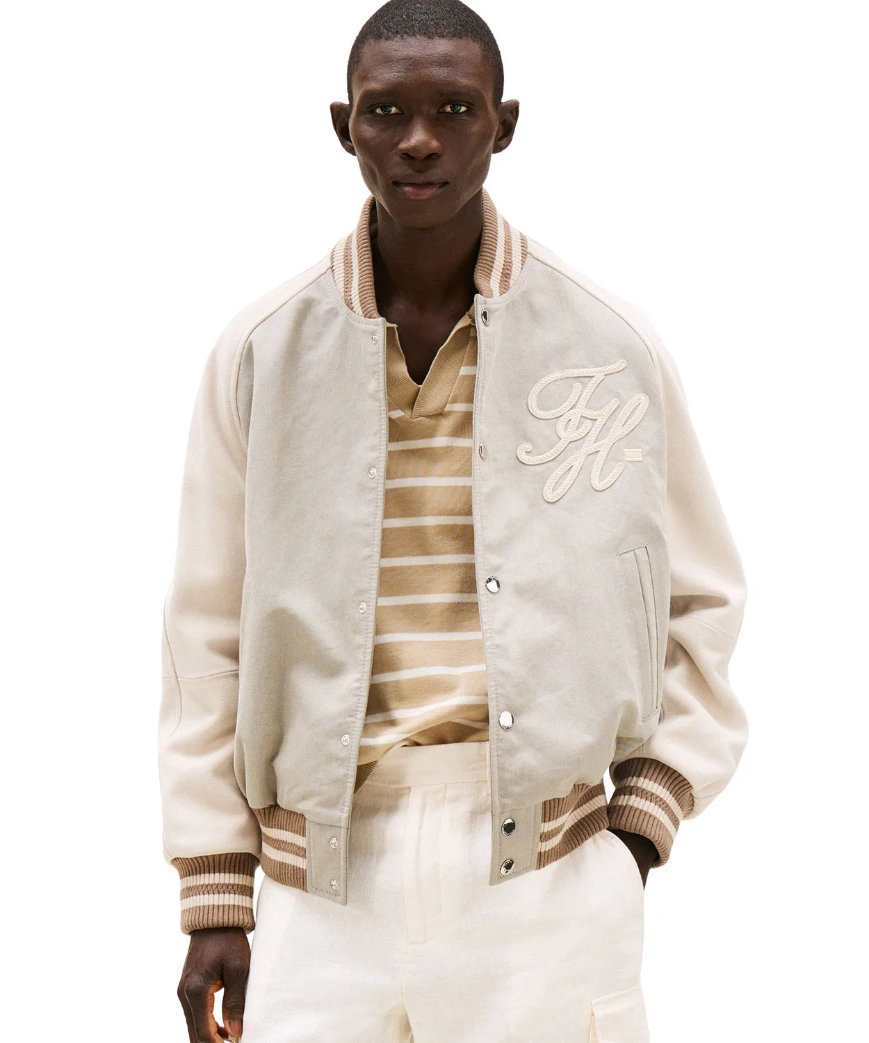 Бомбер Tommy Hilfiger из замши и шерсти, бежевый