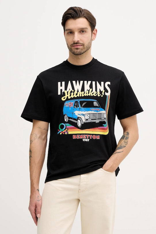 

Хлопковая футболка Stranger Things United Colors Of Benetton, черный