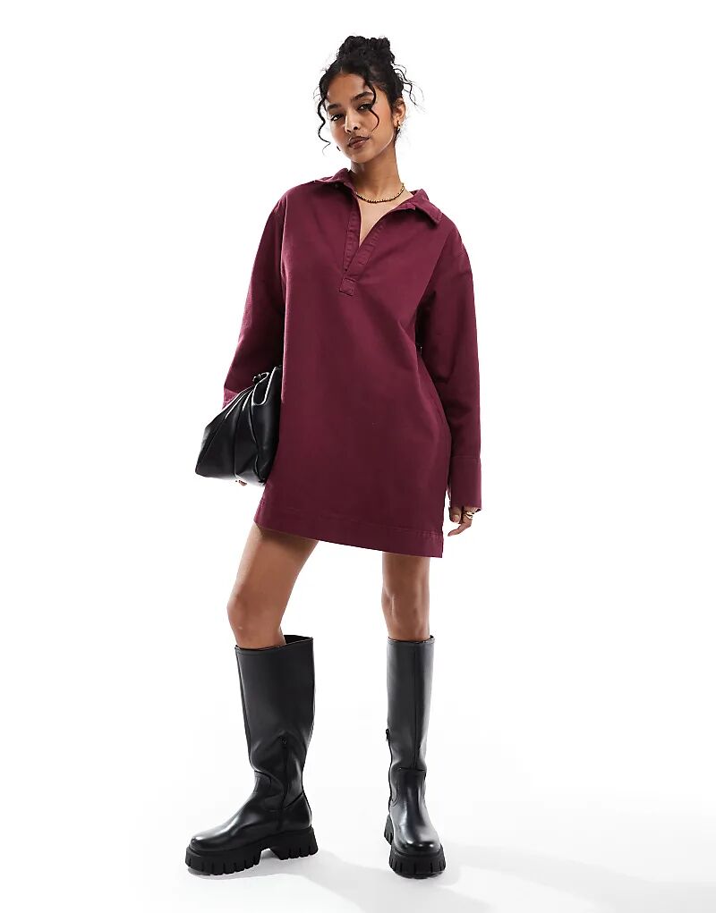 

Джинсовое платье-регби бордового цвета ASOS DESIGN