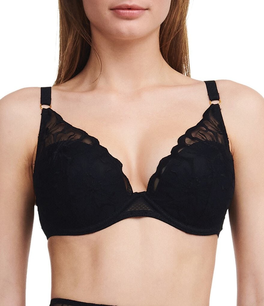 

Кружевной бюстгальтер-футболка Chantelle Contour с глубоким вырезом, черный