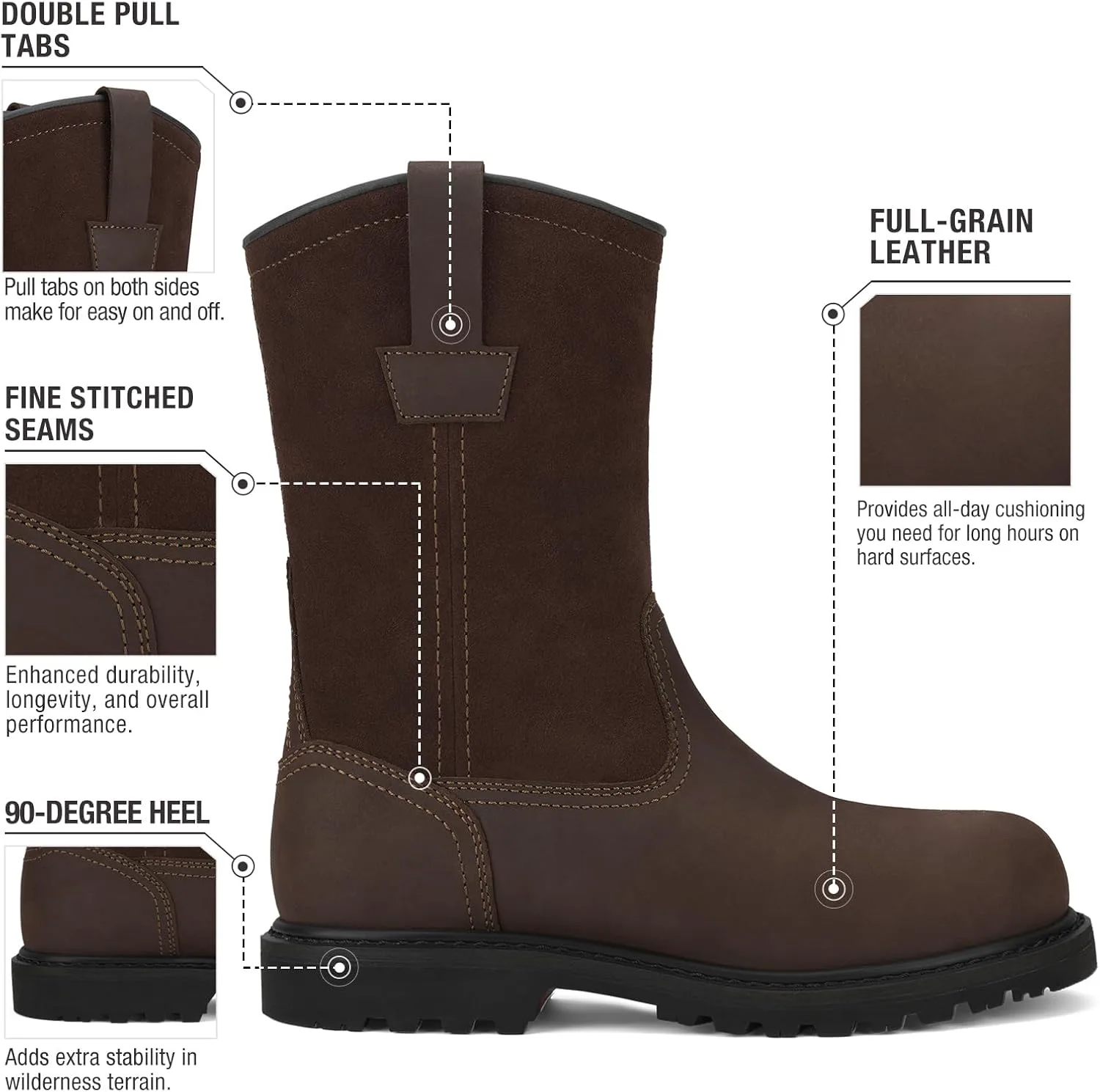 

Рабочие ботинки HISEA NINGO с стальным носком для мужчин, водонепроницаемые сапоги-слипы Wellington из кожи верхнего слоя, стойкие к маслу и скольжению, мягкий носок, защитные ботинки для мужчин, для строительства и сварочных работ, темно-коричн...