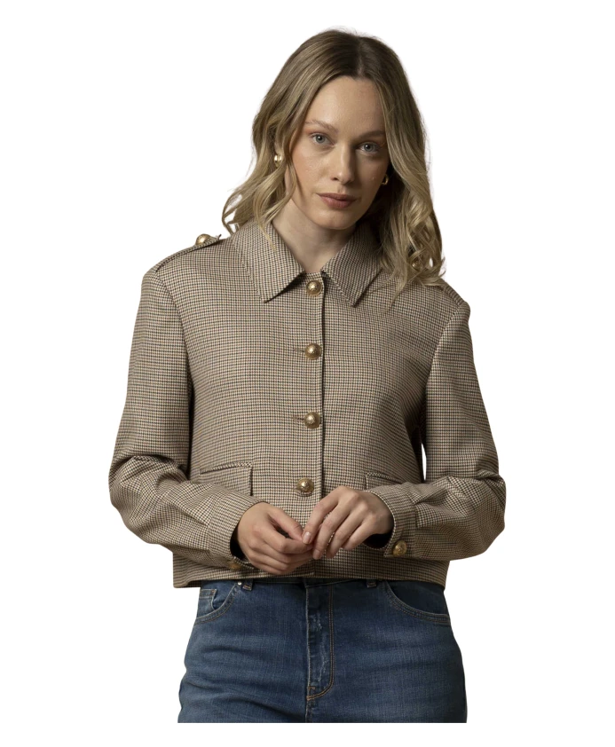 

Клетчатый пиджак на пуговицах с золотыми пуговицами Kocca, коричневый