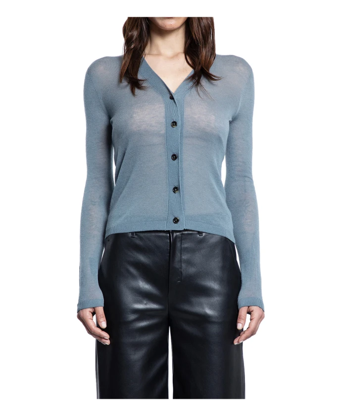 

Синий шерстяной вязаный свитер с V-образным вырезом Max Mara, синий