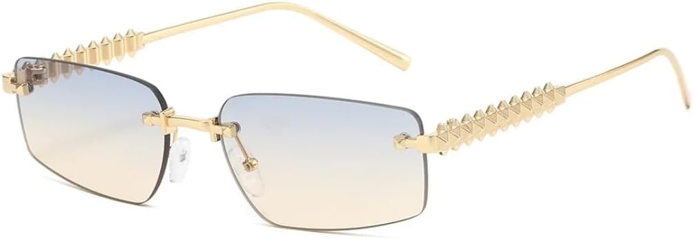 

Роскошные безрамочные солнцезащитные очки для женщин с градиентным переходом цвета, ретро-дизайн дужек с заклепками, простые повседневные мужские очки с защитой от УФ-излучения UV400 SZVVBKK, Golden Blue Brown