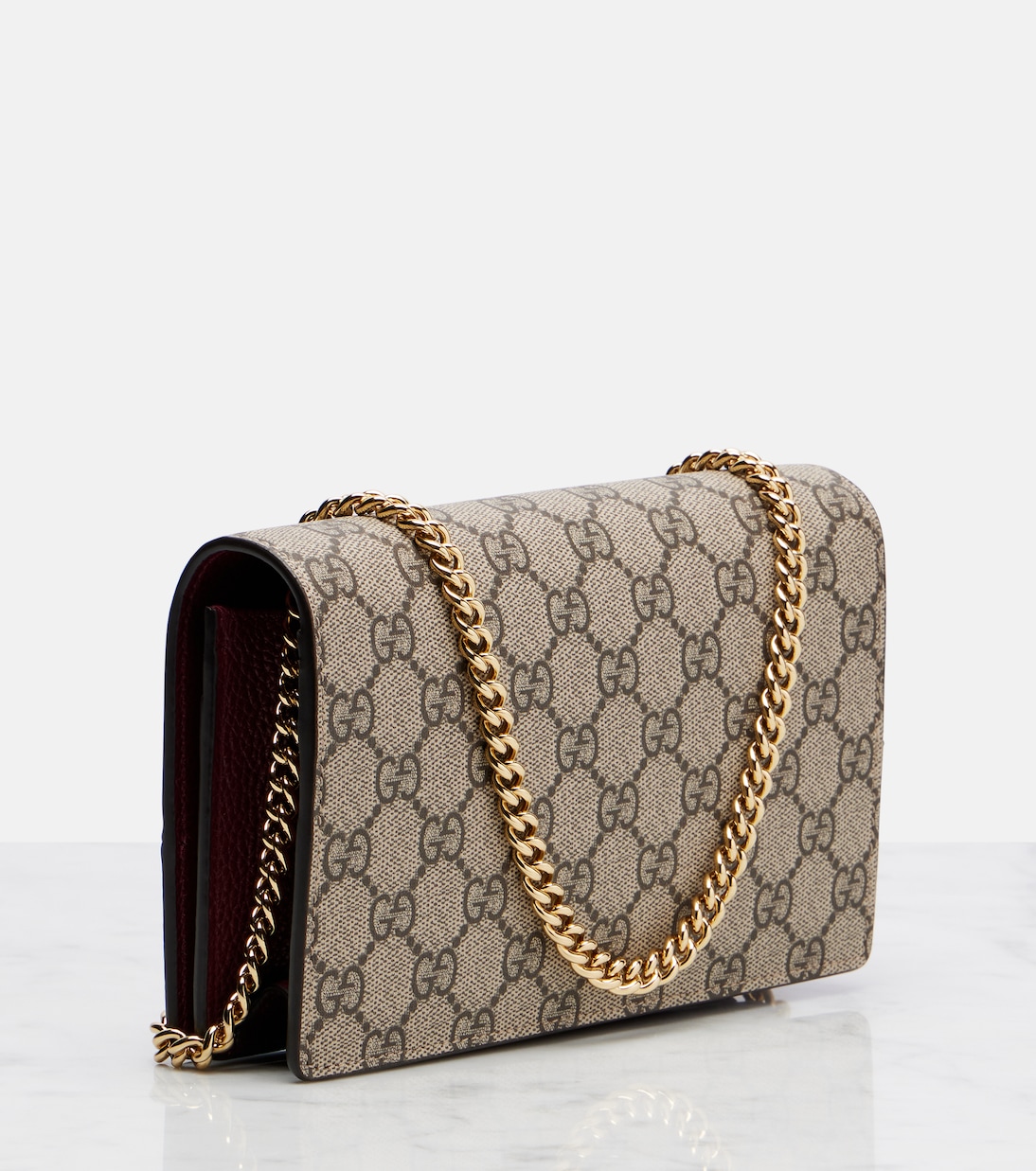 Кошелек на цепочке GG Marmont Petite из кожи Gucci, Rosso Ancor/B.Ebony — фото 4