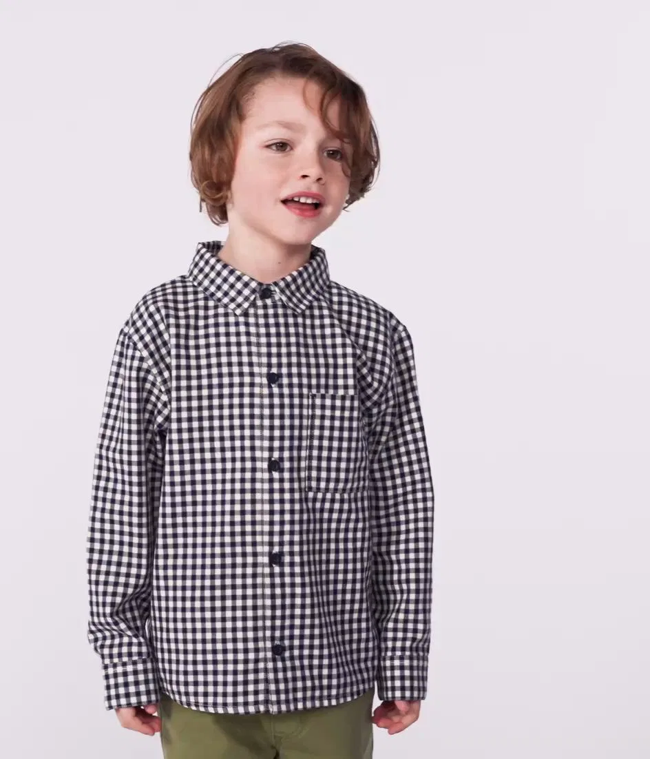 Детская рубашка с длинным рукавомв клетку PETIT BATEAU, White×Blue — фото 2