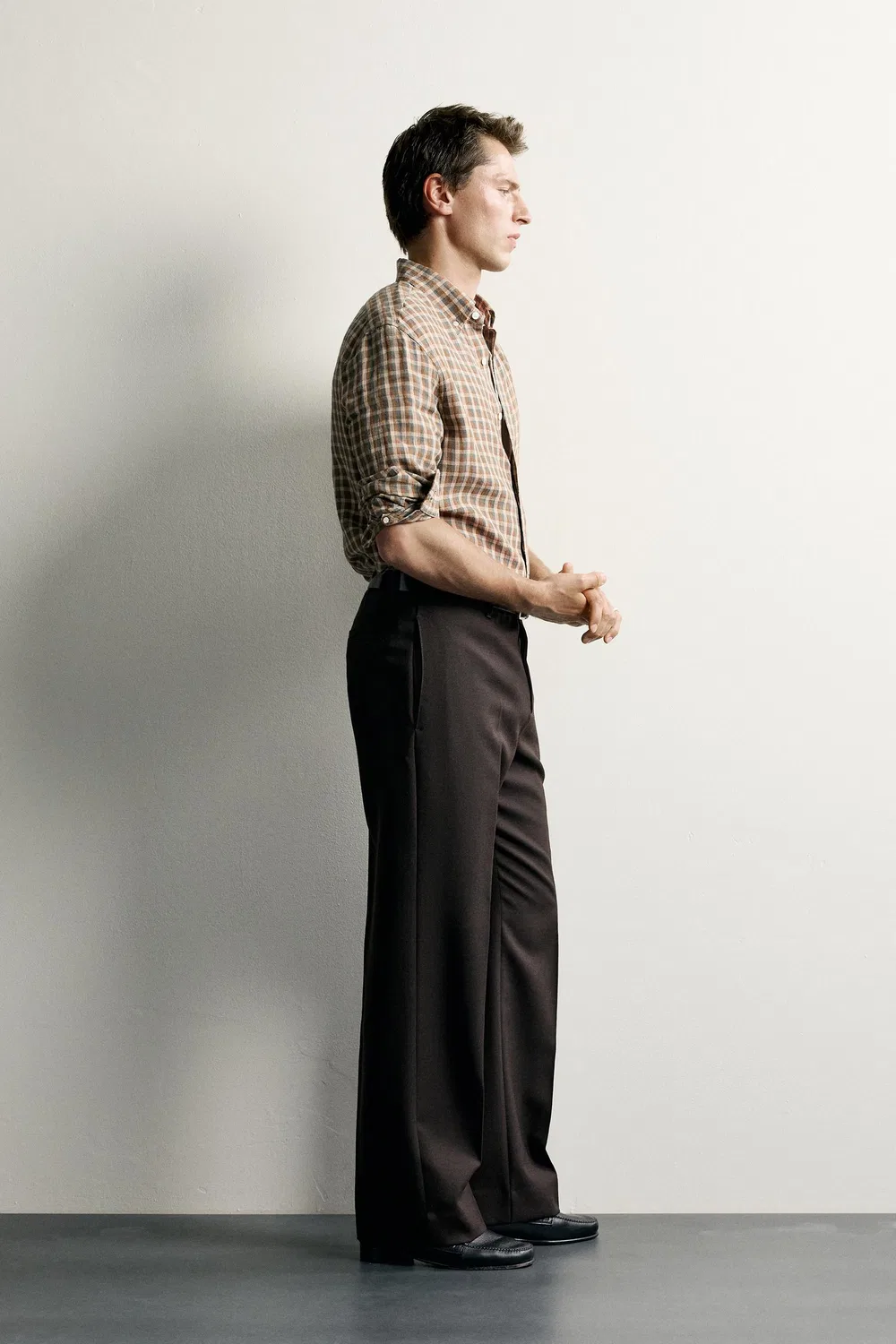 Рубашка в клетку из 100% льна ZARA, Khaki — фото 4