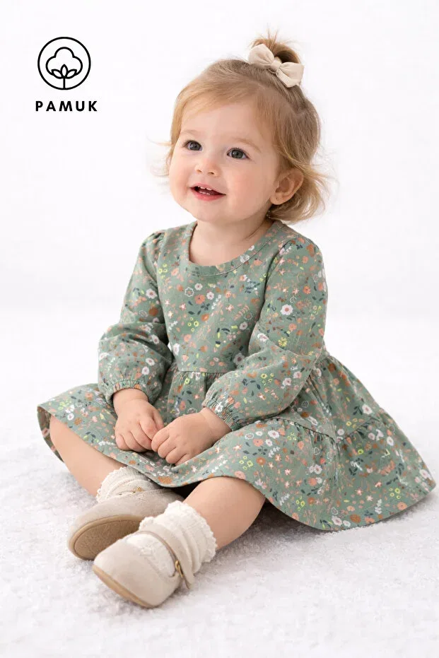 Детское платье для девочек с длинным рукавом Difa Kids, Dark Green