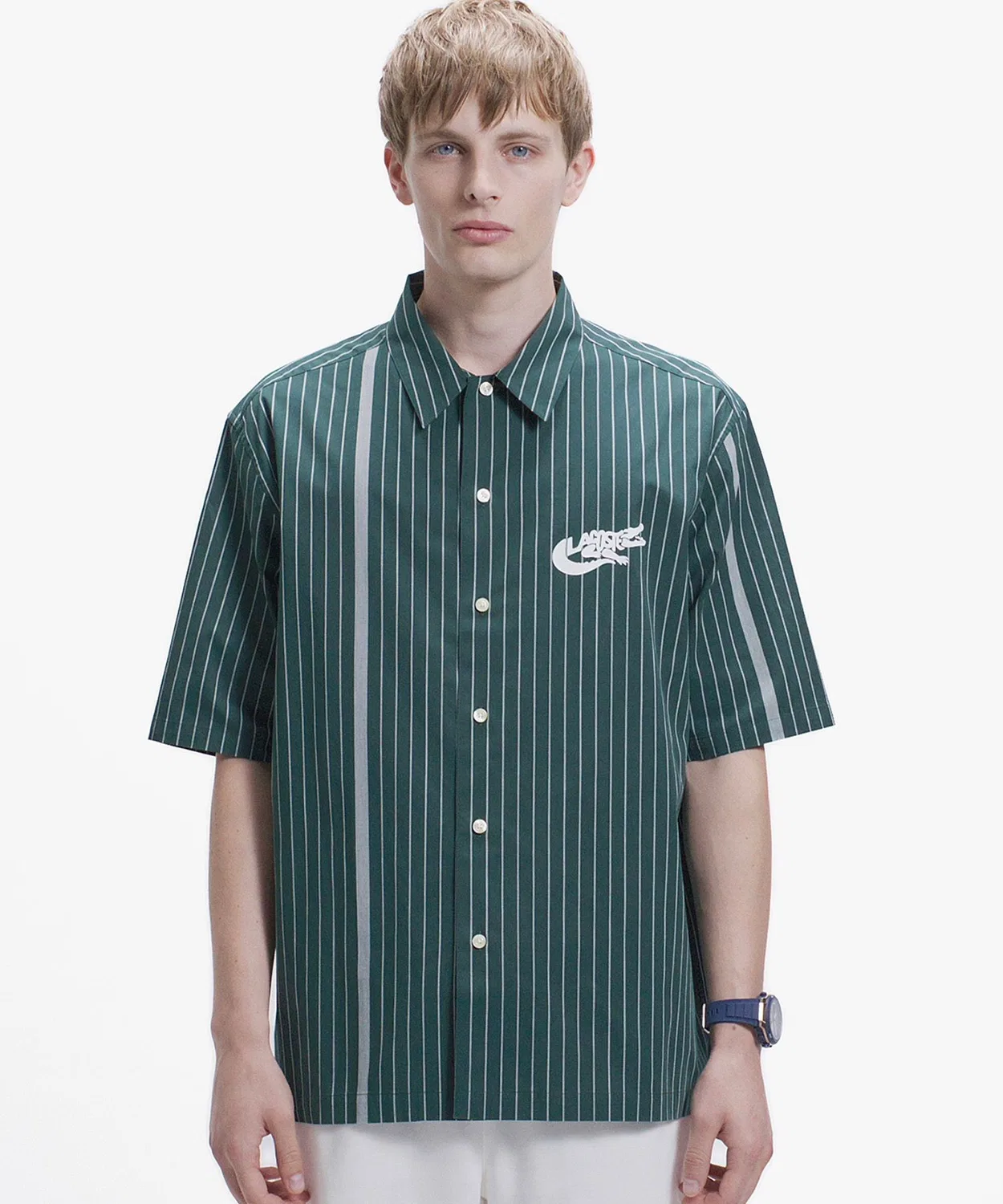 Мужская рубашка с длинным рукавомPanel Stripe LACOSTE, Dark Green