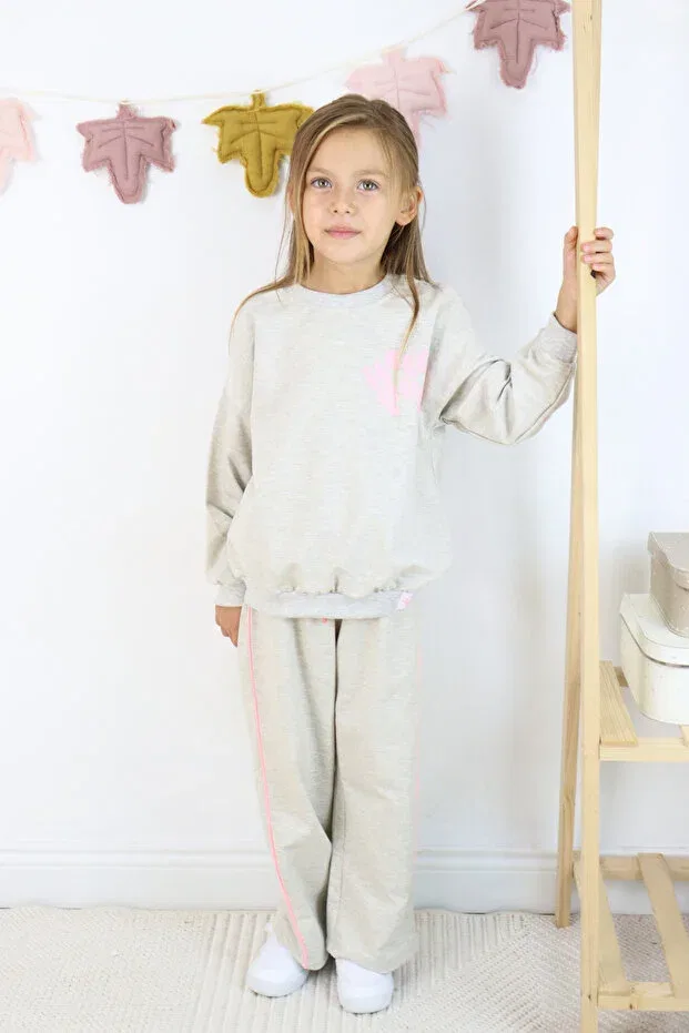 Детский комплект спортивного костюма для девочек с принтом Hello Fun Spanish Leg Two Thread Harika Kids, Gray