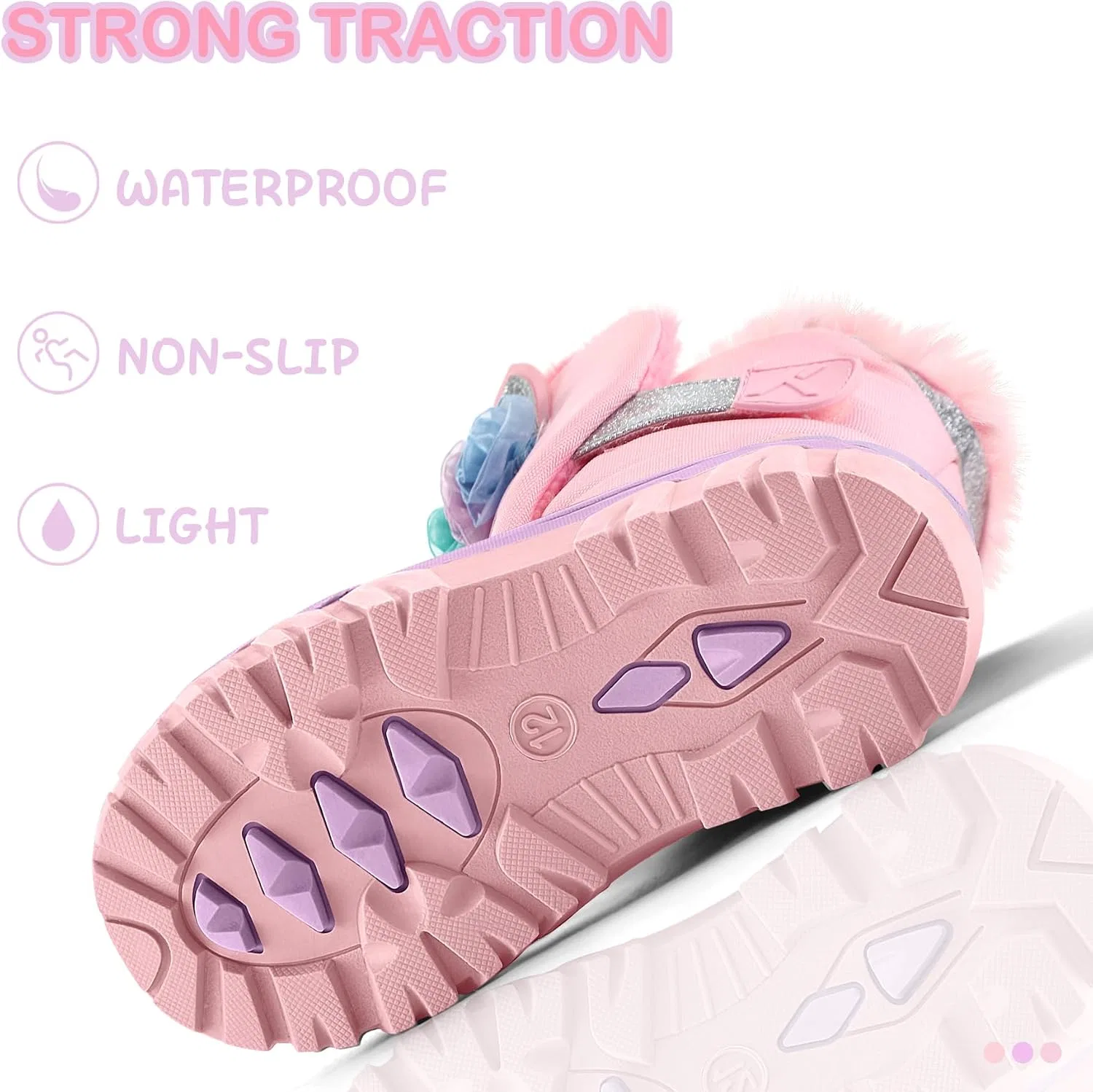 Детские зимние сапоги для девочек с искусственным мехом K KomForme, Pink Unicorn — фото 4