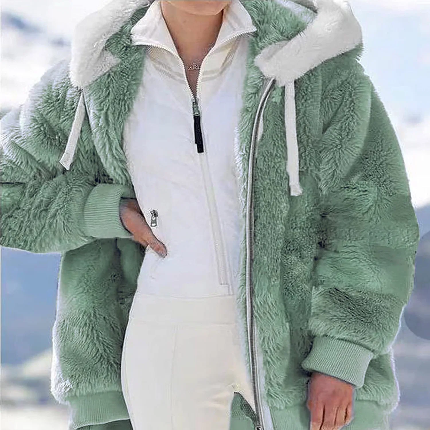 Женская куртка из флиса с капюшоном и молнией, A30 Verde — фото 2