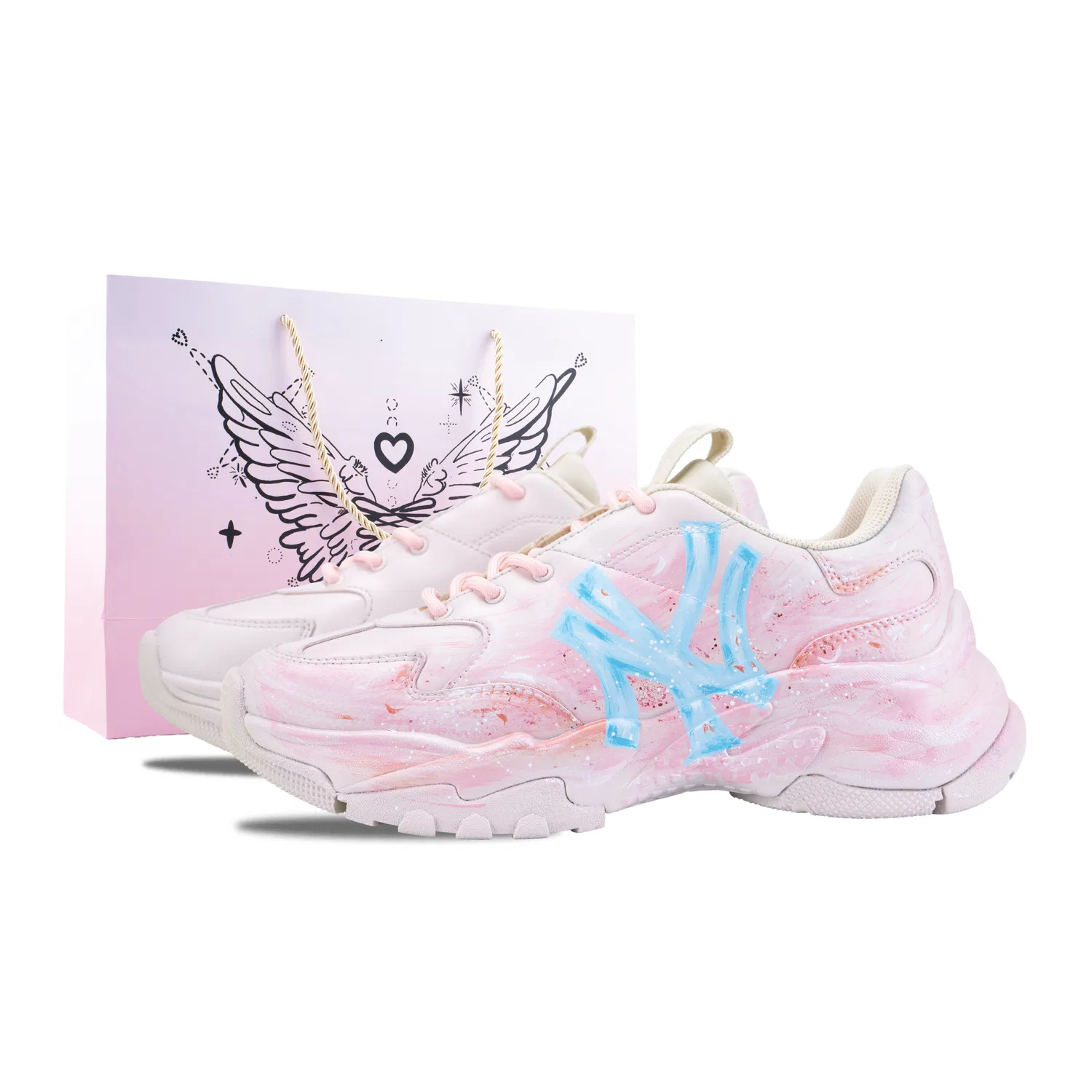 Детские кроссовки на толстой подошве MLB Big Ball Chunky, Pink Blue (Pink Shopping Bag)